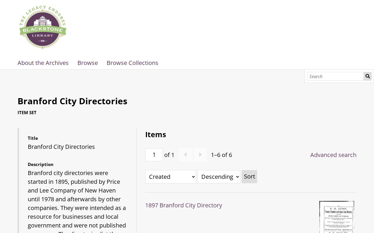 Branford city directory collection at Blackstone Memorial Library