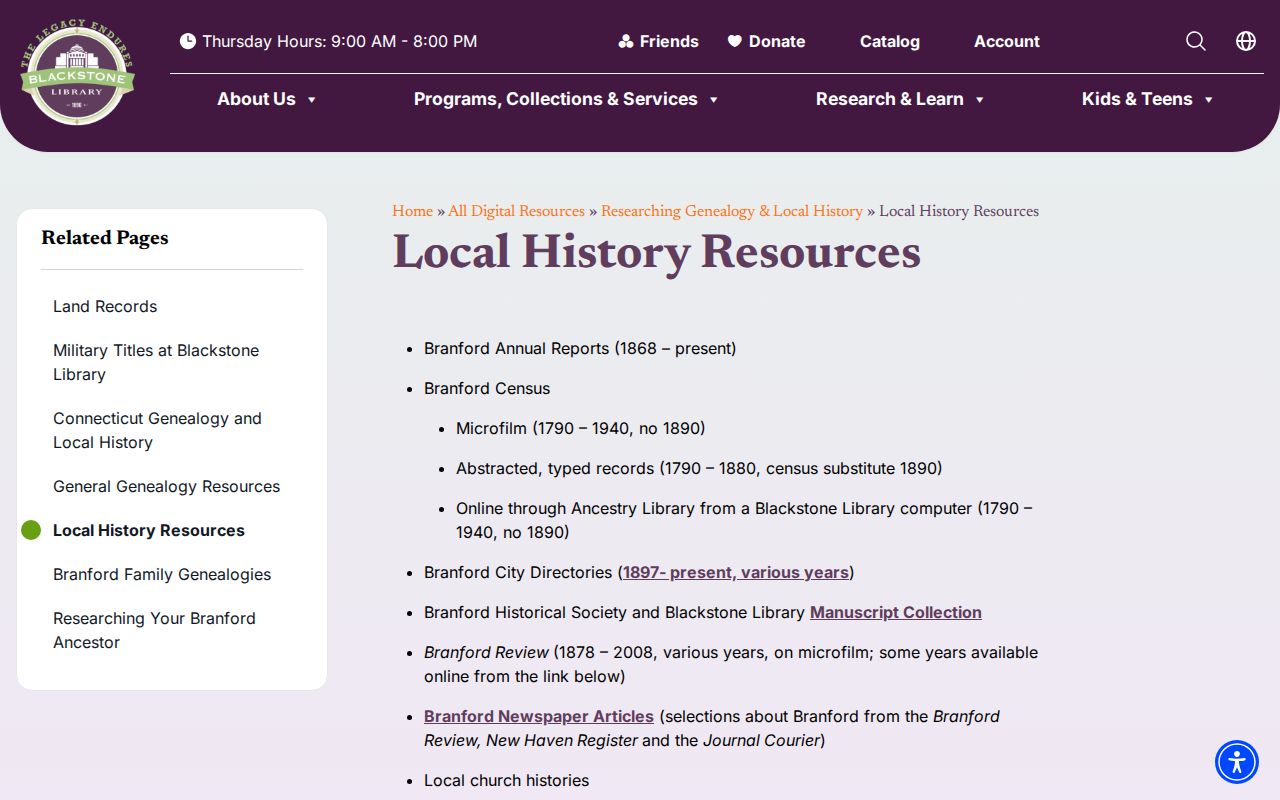 Branford city directory house-history and local-history collections