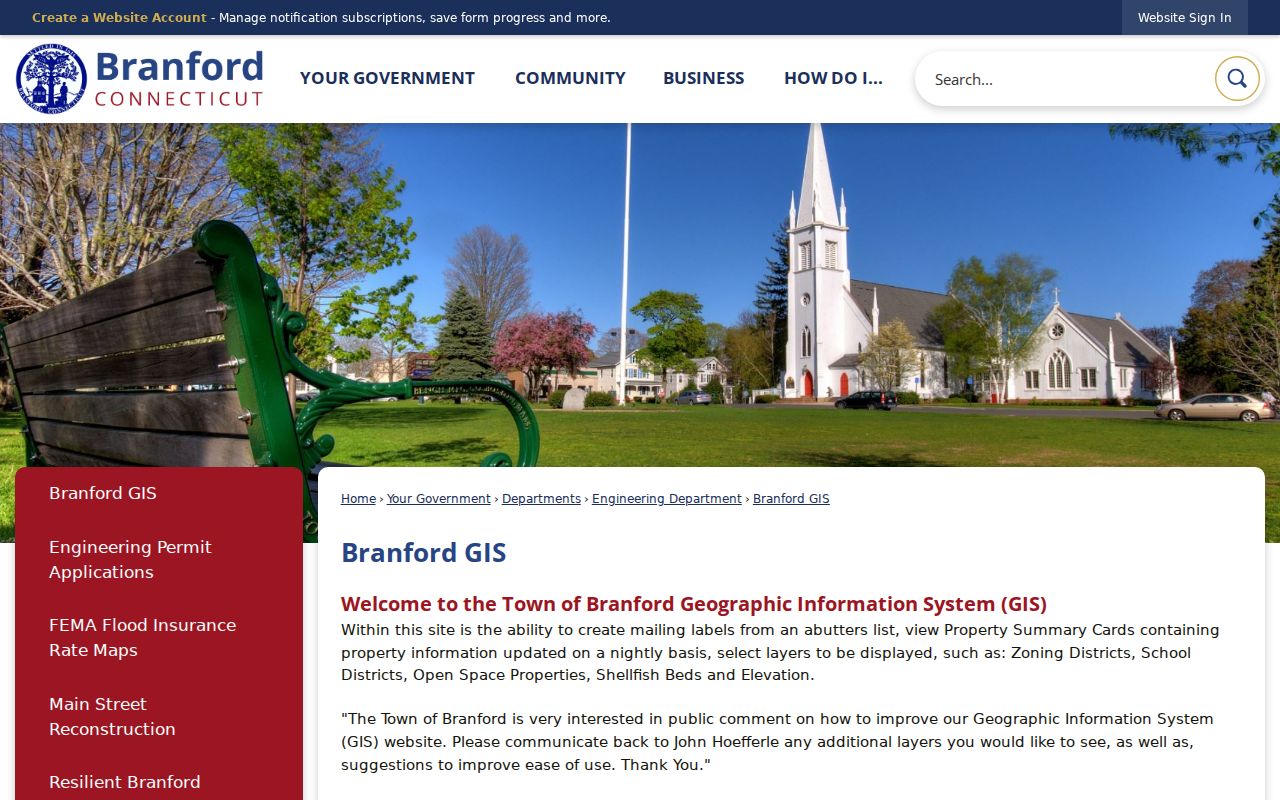 Branford neighbors historic district GIS gateway