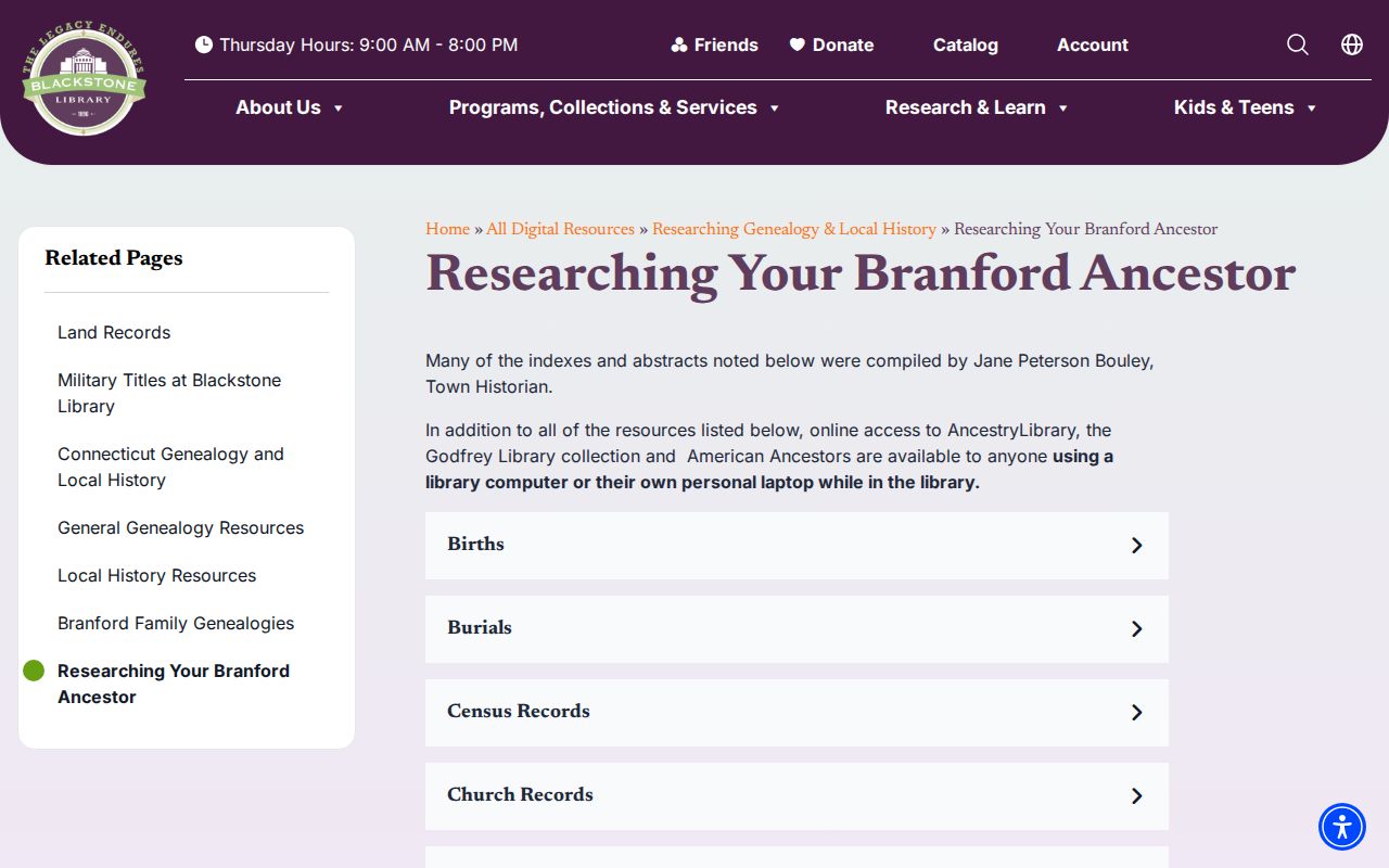 Branford previous residents ancestor research guide