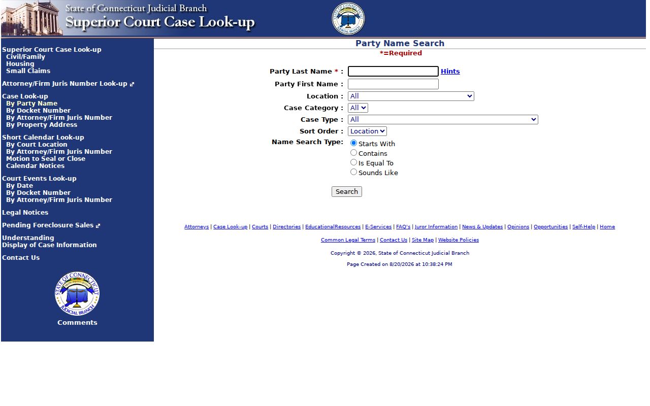 Branford resident lookup civil party search fields